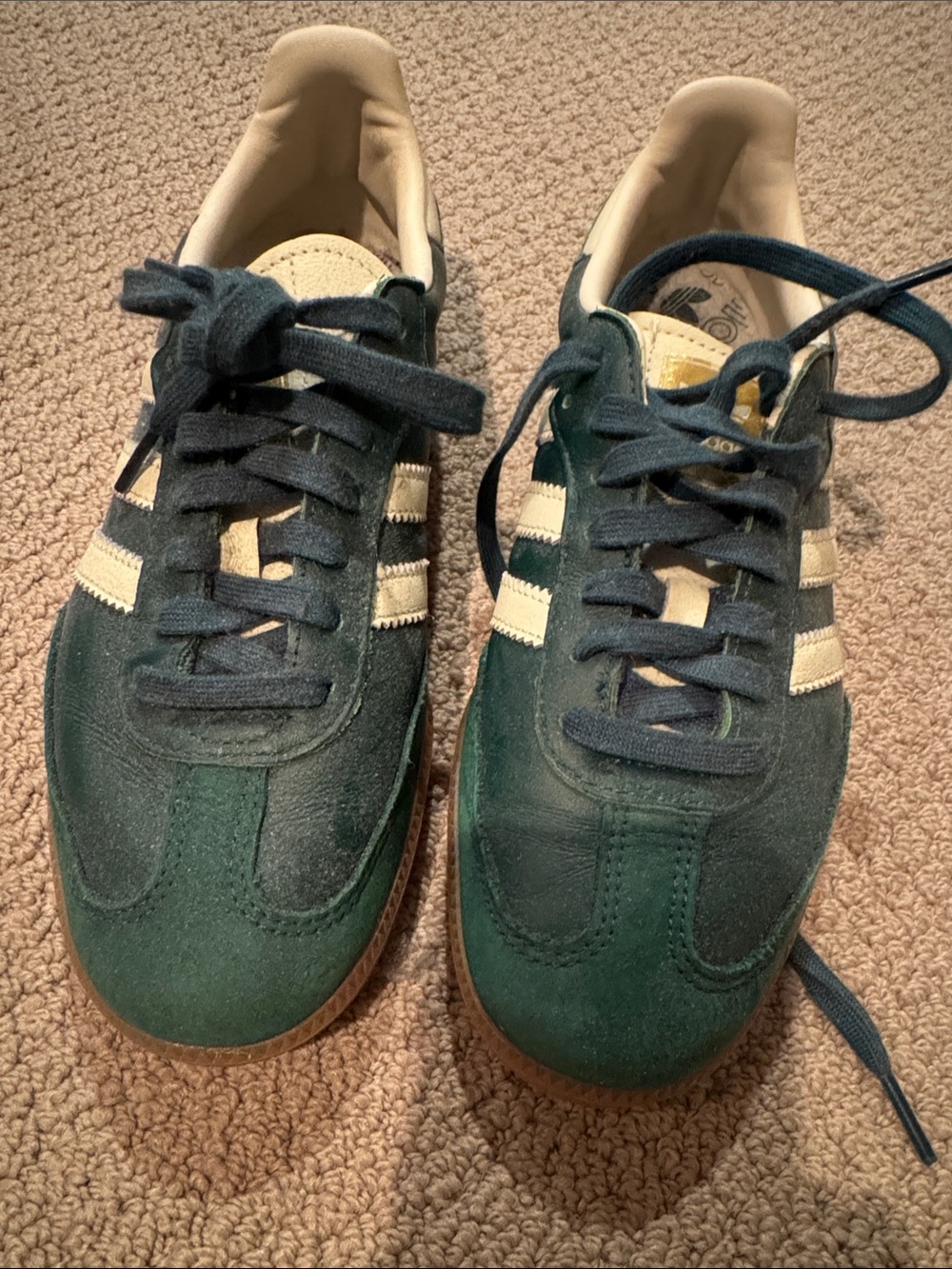 Women's adidas Green Suede Sneakers with Cream Stripes